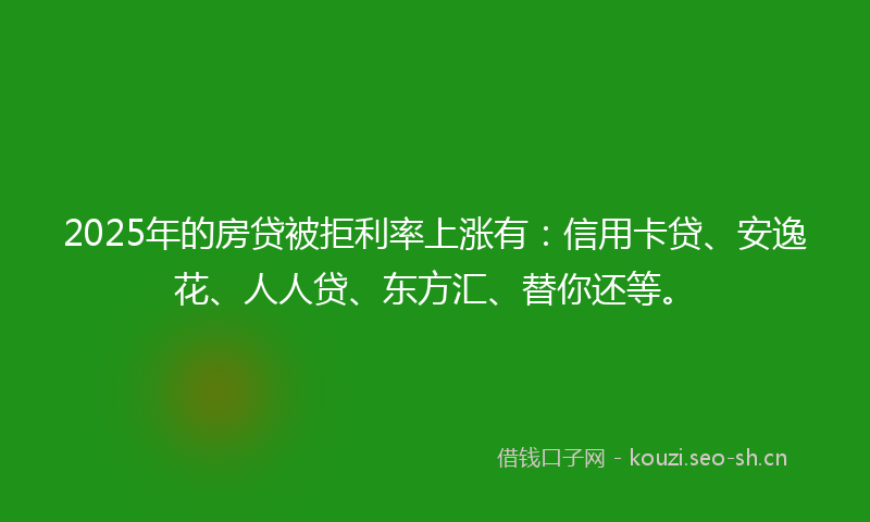 2025年的房贷被拒利率上涨有：信用卡贷、安逸花、人人贷、东方汇、替你还等。