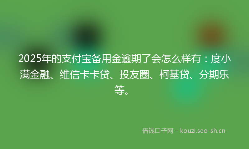 2025年的支付宝备用金逾期了会怎么样有：度小满金融、维信卡卡贷、投友圈、柯基贷、分期乐等。