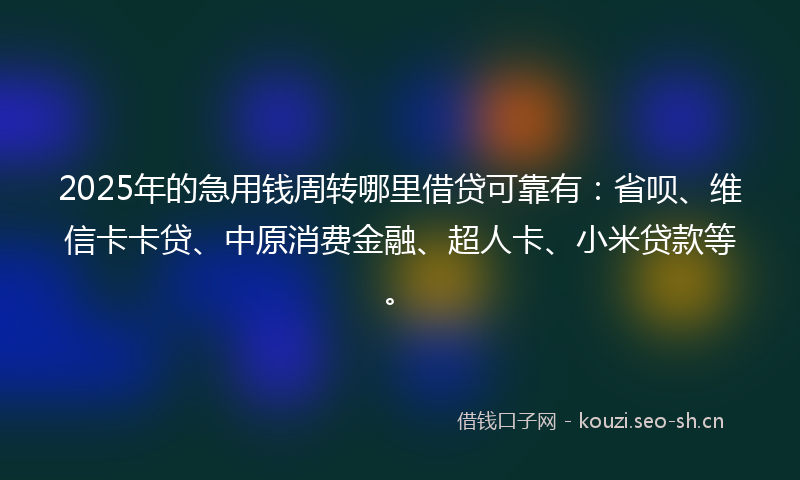 2025年的急用钱周转哪里借贷可靠有：省呗、维信卡卡贷、中原消费金融、超人卡、小米贷款等。