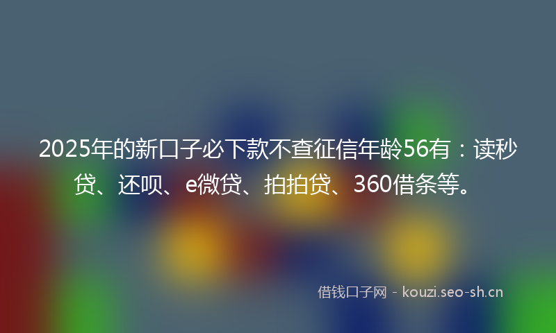 2025年的新口子必下款不查征信年龄56有：读秒贷、还呗、e微贷、拍拍贷、360借条等。