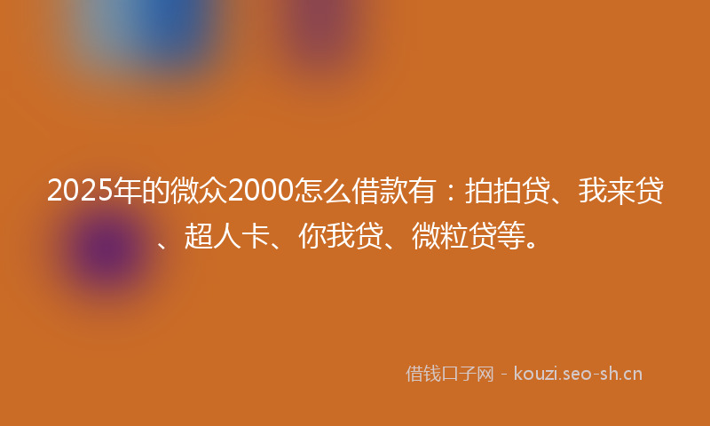2025年的微众2000怎么借款有：拍拍贷、我来贷、超人卡、你我贷、微粒贷等。