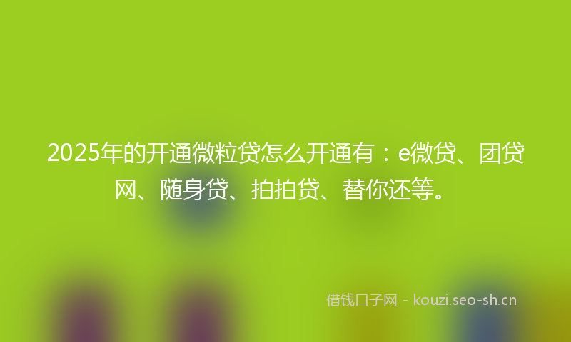2025年的开通微粒贷怎么开通有：e微贷、团贷网、随身贷、拍拍贷、替你还等。