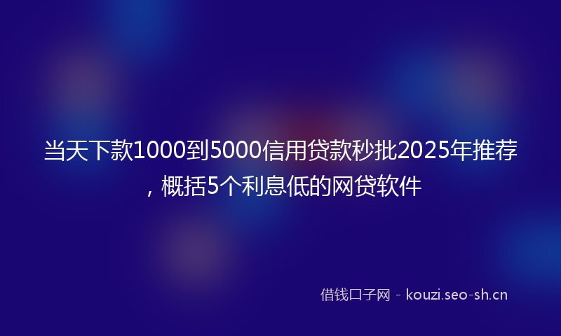 当天下款1000到5000信用贷款秒批2025年推荐，概括5个利息低的网贷软件