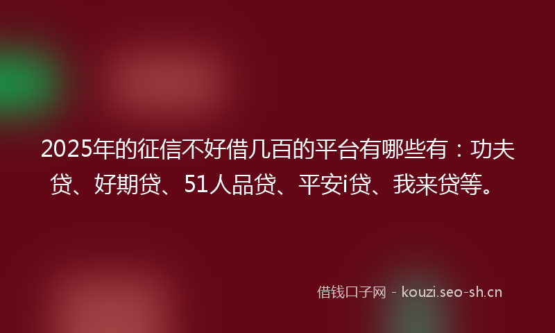 2025年的征信不好借几百的平台有哪些有：功夫贷、好期贷、51人品贷、平安i贷、我来贷等。