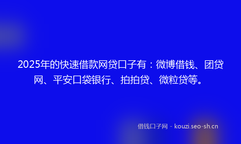 2025年的快速借款网贷口子有：微博借钱、团贷网、平安口袋银行、拍拍贷、微粒贷等。