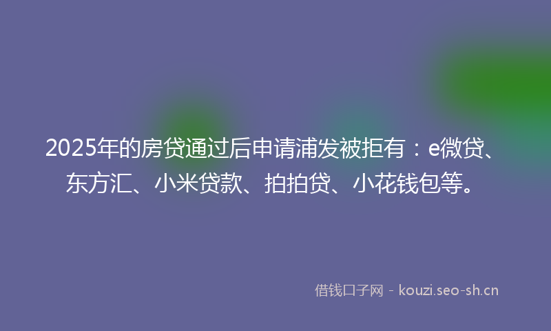 2025年的房贷通过后申请浦发被拒有：e微贷、东方汇、小米贷款、拍拍贷、小花钱包等。