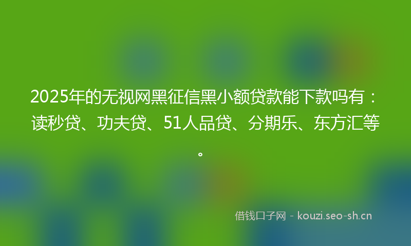 2025年的无视网黑征信黑小额贷款能下款吗有：读秒贷、功夫贷、51人品贷、分期乐、东方汇等。