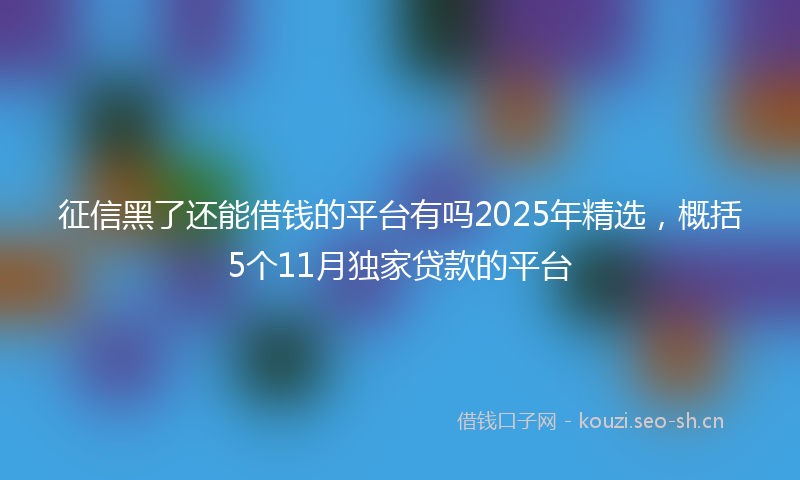 征信黑了还能借钱的平台有吗2025年精选，概括5个11月独家贷款的平台