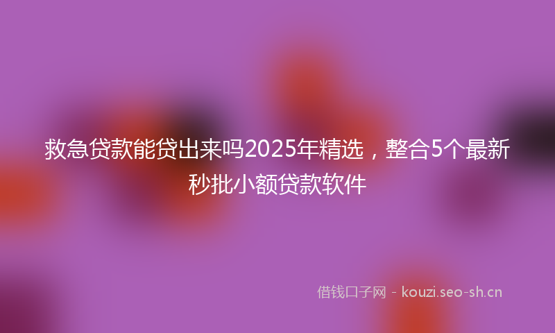 救急贷款能贷出来吗2025年精选，整合5个最新秒批小额贷款软件