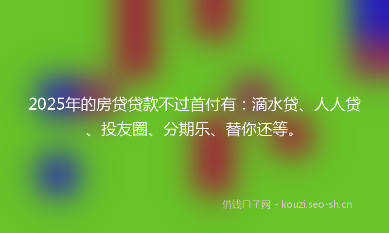 2025年的房贷贷款不过首付有：滴水贷、人人贷、投友圈、分期乐、替你还等。