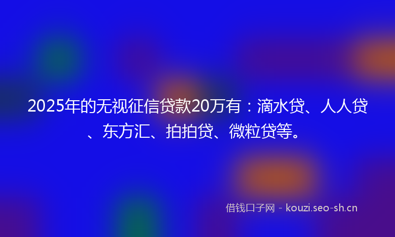 2025年的无视征信贷款20万有：滴水贷、人人贷、东方汇、拍拍贷、微粒贷等。
