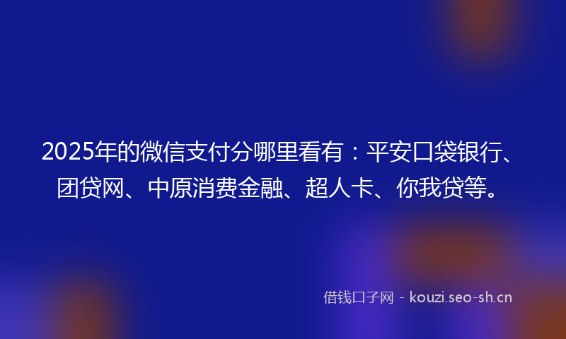 2025年的微信支付分哪里看有：平安口袋银行、团贷网、中原消费金融、超人卡、你我贷等。