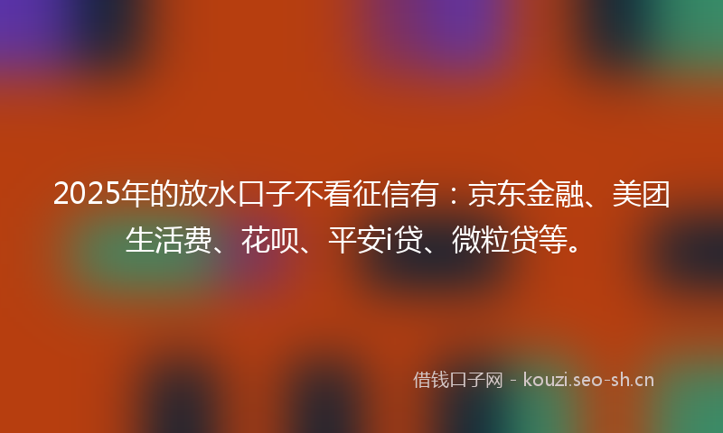 2025年的放水口子不看征信有：京东金融、美团生活费、花呗、平安i贷、微粒贷等。
