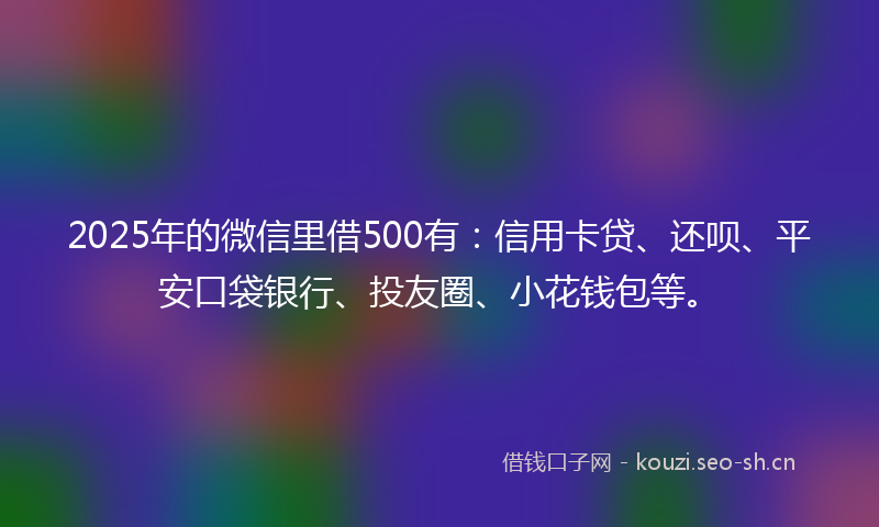 2025年的微信里借500有：信用卡贷、还呗、平安口袋银行、投友圈、小花钱包等。