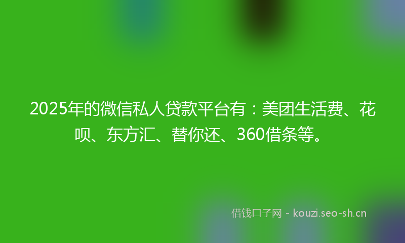 2025年的微信私人贷款平台有：美团生活费、花呗、东方汇、替你还、360借条等。