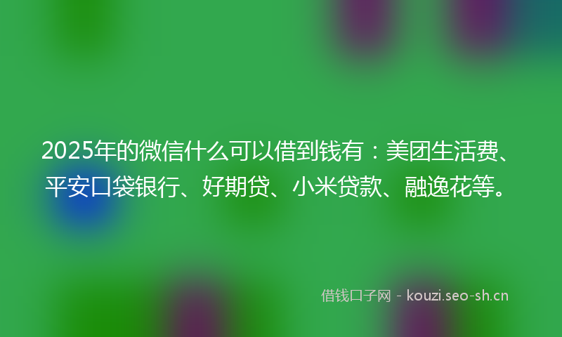 2025年的微信什么可以借到钱有：美团生活费、平安口袋银行、好期贷、小米贷款、融逸花等。