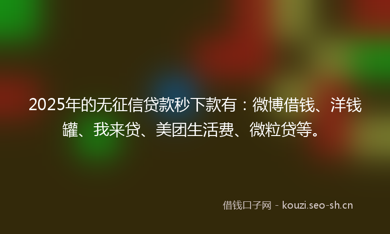 2025年的无征信贷款秒下款有：微博借钱、洋钱罐、我来贷、美团生活费、微粒贷等。