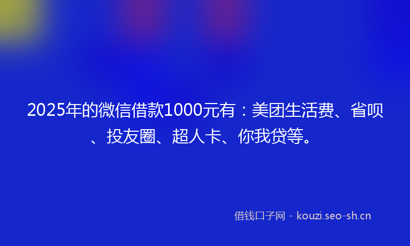 2025年的微信借款1000元有：美团生活费、省呗、投友圈、超人卡、你我贷等。