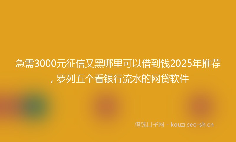 急需3000元征信又黑哪里可以借到钱2025年推荐，罗列五个看银行流水的网贷软件