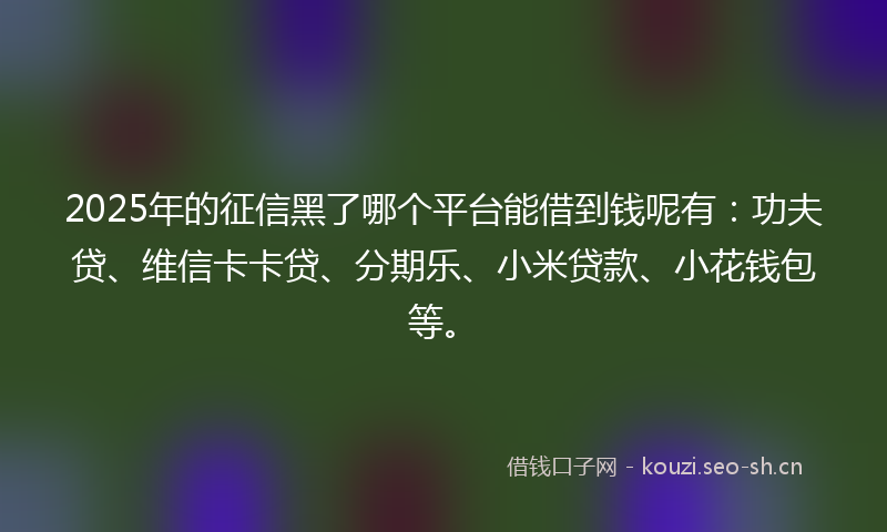2025年的征信黑了哪个平台能借到钱呢有：功夫贷、维信卡卡贷、分期乐、小米贷款、小花钱包等。