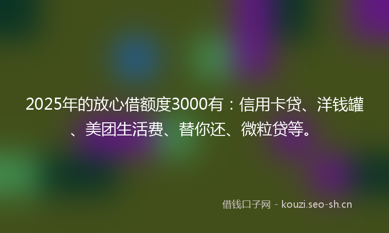 2025年的放心借额度3000有：信用卡贷、洋钱罐、美团生活费、替你还、微粒贷等。