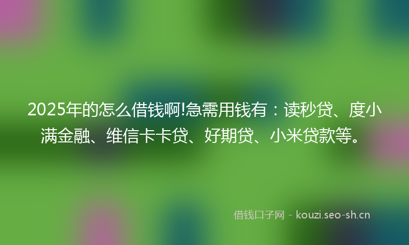 2025年的怎么借钱啊!急需用钱有：读秒贷、度小满金融、维信卡卡贷、好期贷、小米贷款等。