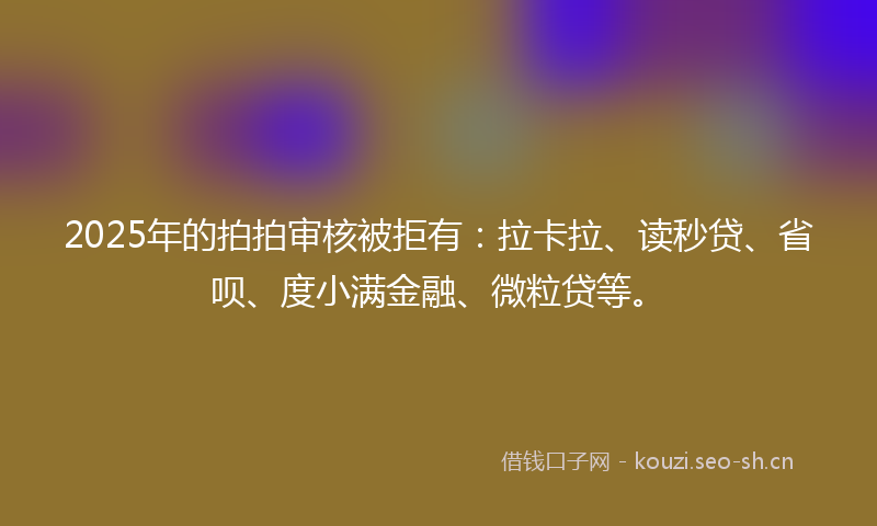 2025年的拍拍审核被拒有：拉卡拉、读秒贷、省呗、度小满金融、微粒贷等。