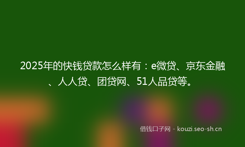 2025年的快钱贷款怎么样有：e微贷、京东金融、人人贷、团贷网、51人品贷等。