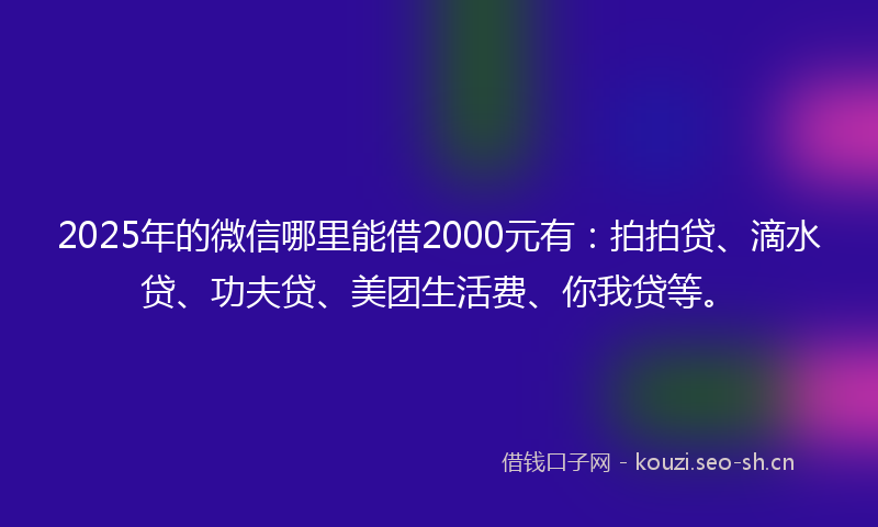 2025年的微信哪里能借2000元有：拍拍贷、滴水贷、功夫贷、美团生活费、你我贷等。