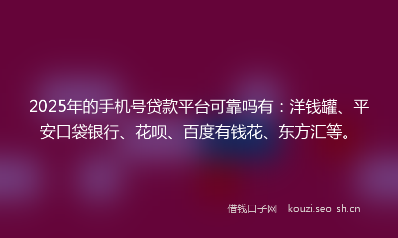 2025年的手机号贷款平台可靠吗有:洋钱罐、平安口袋银行、花呗、百度有钱花、东方汇等。