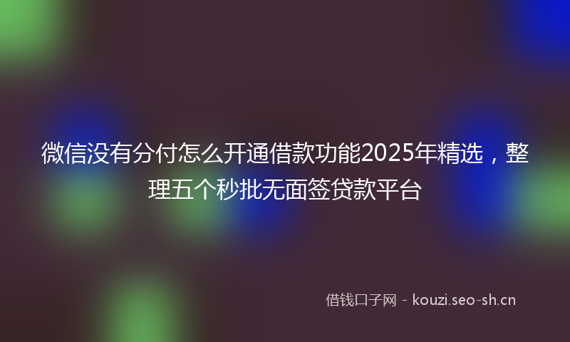 微信没有分付怎么开通借款功能2025年精选，整理五个秒批无面签贷款平台
