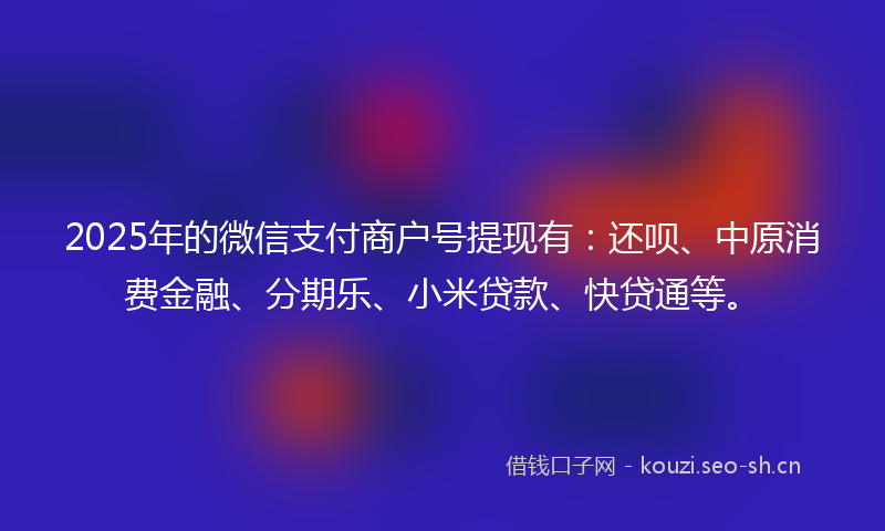 2025年的微信支付商户号提现有:还呗、中原消费金融、分期乐、小米贷款、快贷通等。