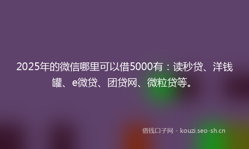 2025年的微信哪里可以借5000有：读秒贷、洋钱罐、e微贷、团贷网、微粒贷等。