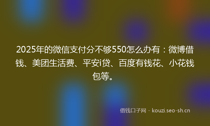 2025年的微信支付分不够550怎么办有：微博借钱、美团生活费、平安i贷、百度有钱花、小花钱包等。
