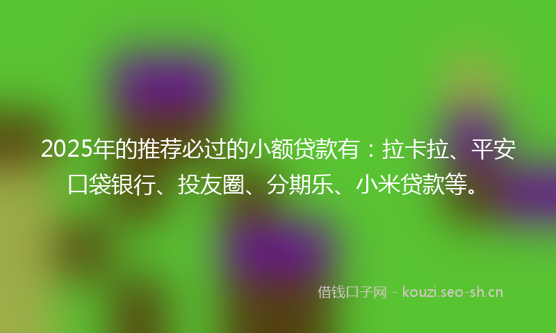 2025年的推荐必过的小额贷款有：拉卡拉、平安口袋银行、投友圈、分期乐、小米贷款等。