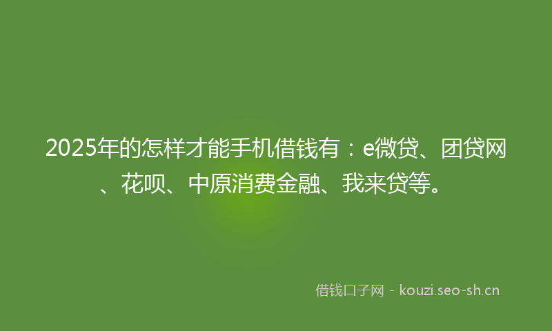 2025年的怎样才能手机借钱有：e微贷、团贷网、花呗、中原消费金融、我来贷等。