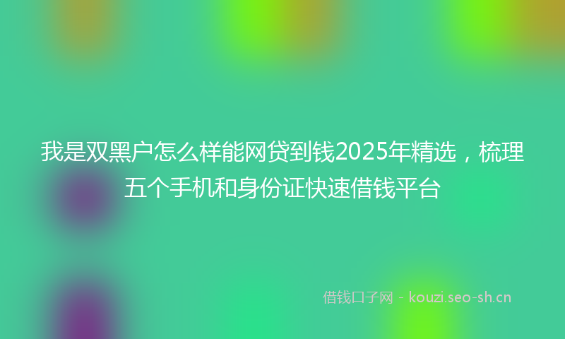 我是双黑户怎么样能网贷到钱2025年精选，梳理五个手机和身份证快速借钱平台