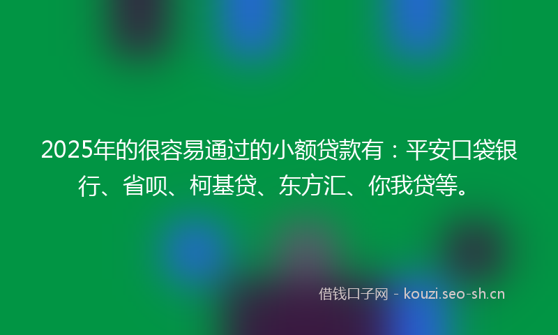 2025年的很容易通过的小额贷款有：平安口袋银行、省呗、柯基贷、东方汇、你我贷等。