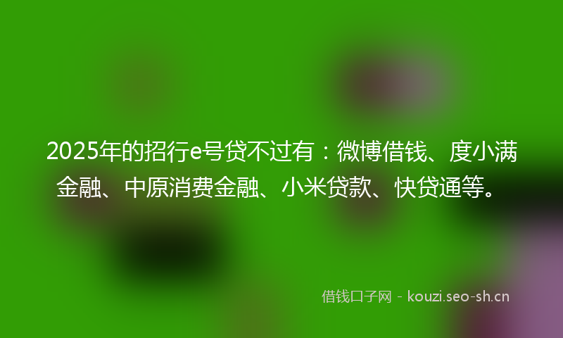 2025年的招行e号贷不过有：微博借钱、度小满金融、中原消费金融、小米贷款、快贷通等。