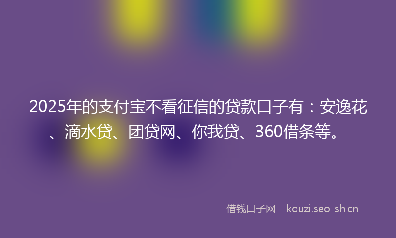 2025年的支付宝不看征信的贷款口子有：安逸花、滴水贷、团贷网、你我贷、360借条等。