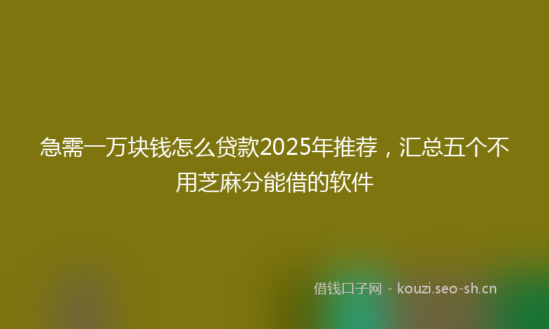 急需一万块钱怎么贷款2025年推荐，汇总五个不用芝麻分能借的软件