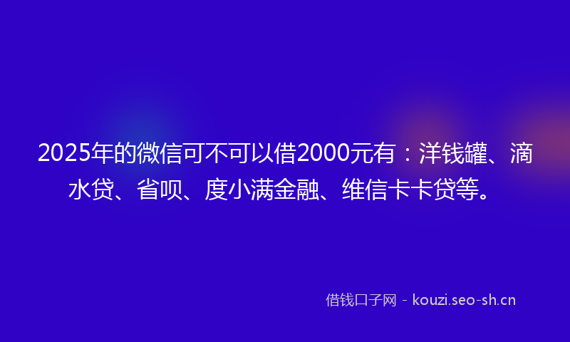 2025年的微信可不可以借2000元有：洋钱罐、滴水贷、省呗、度小满金融、维信卡卡贷等。
