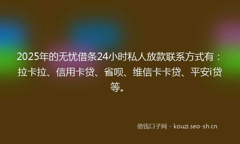 2025年的无忧借条24小时私人放款联系方式有：拉卡拉、信用卡贷、省呗、维信卡卡贷、平安i贷等。