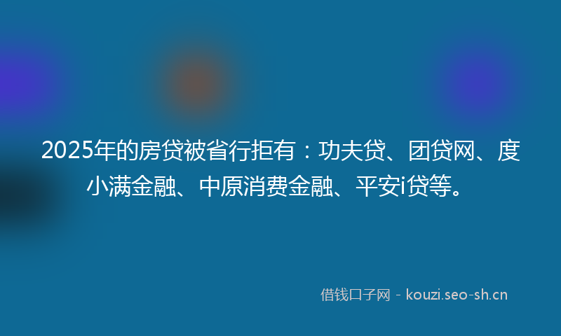 2025年的房贷被省行拒有：功夫贷、团贷网、度小满金融、中原消费金融、平安i贷等。