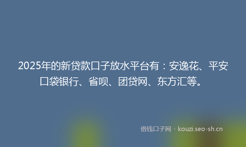 2025年的新贷款口子放水平台有：安逸花、平安口袋银行、省呗、团贷网、东方汇等。