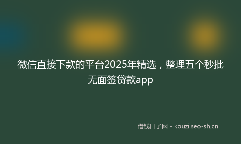 微信直接下款的平台2025年精选，整理五个秒批无面签贷款app