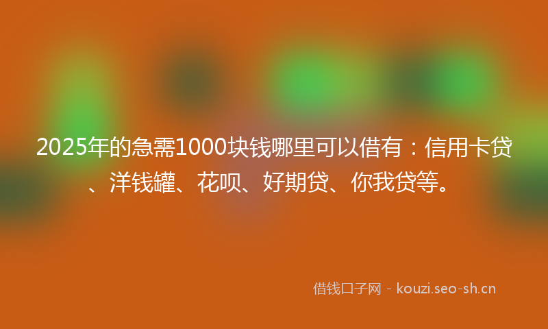 2025年的急需1000块钱哪里可以借有：信用卡贷、洋钱罐、花呗、好期贷、你我贷等。