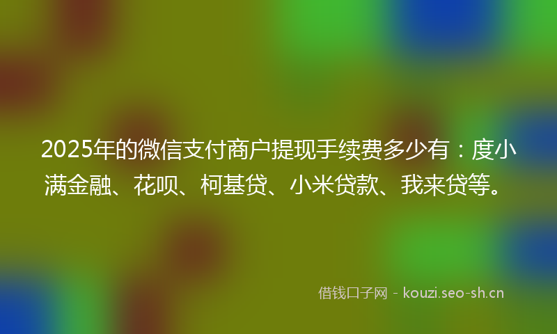 2025年的微信支付商户提现手续费多少有：度小满金融、花呗、柯基贷、小米贷款、我来贷等。