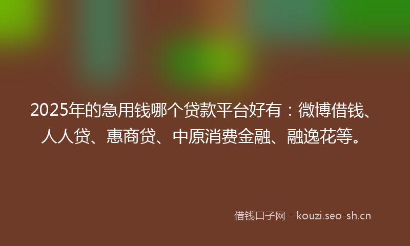 2025年的急用钱哪个贷款平台好有：微博借钱、人人贷、惠商贷、中原消费金融、融逸花等。
