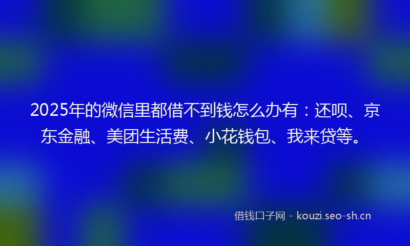 2025年的微信里都借不到钱怎么办有：还呗、京东金融、美团生活费、小花钱包、我来贷等。
